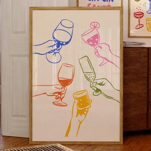 Cheers Print, Digital Print, Cocktail Wall Art, Kitchen Print, Colorful Bar Wall Decor, Minimalist Gallery Wall Art, Dorm Apartment Decor