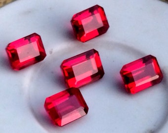 6 Pcs Natural Ruby Bloody Mozambique Red Ruby Excellent Emerald Cut CERTIFIED Loose Gemstone Faceted Ruby Ring | Free Standard Delivery |