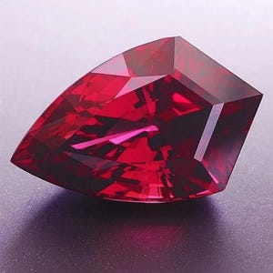 Peut inclure: Une pierre précieuse rouge foncé avec une taille facetée. La pierre précieuse est de forme triangulaire avec une pointe pointue.