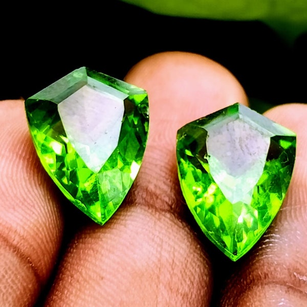 Precious 16 Ct Extremely Rare Natural Pair Peridot Stone Excellent Green Peridot Fancy Shield Cut CERTIFIED Quality | Free Standard Delivery