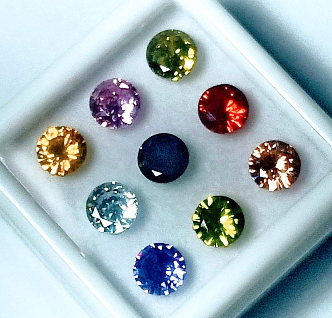 Certified 9 Pcs AA++ Natural Sapphire Round Shape Multicolor Sapphire ...