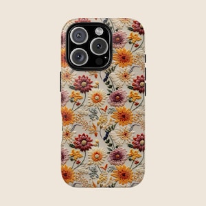 Fall Floral iPhone Case: Vintage Wildflower Embroidery Design