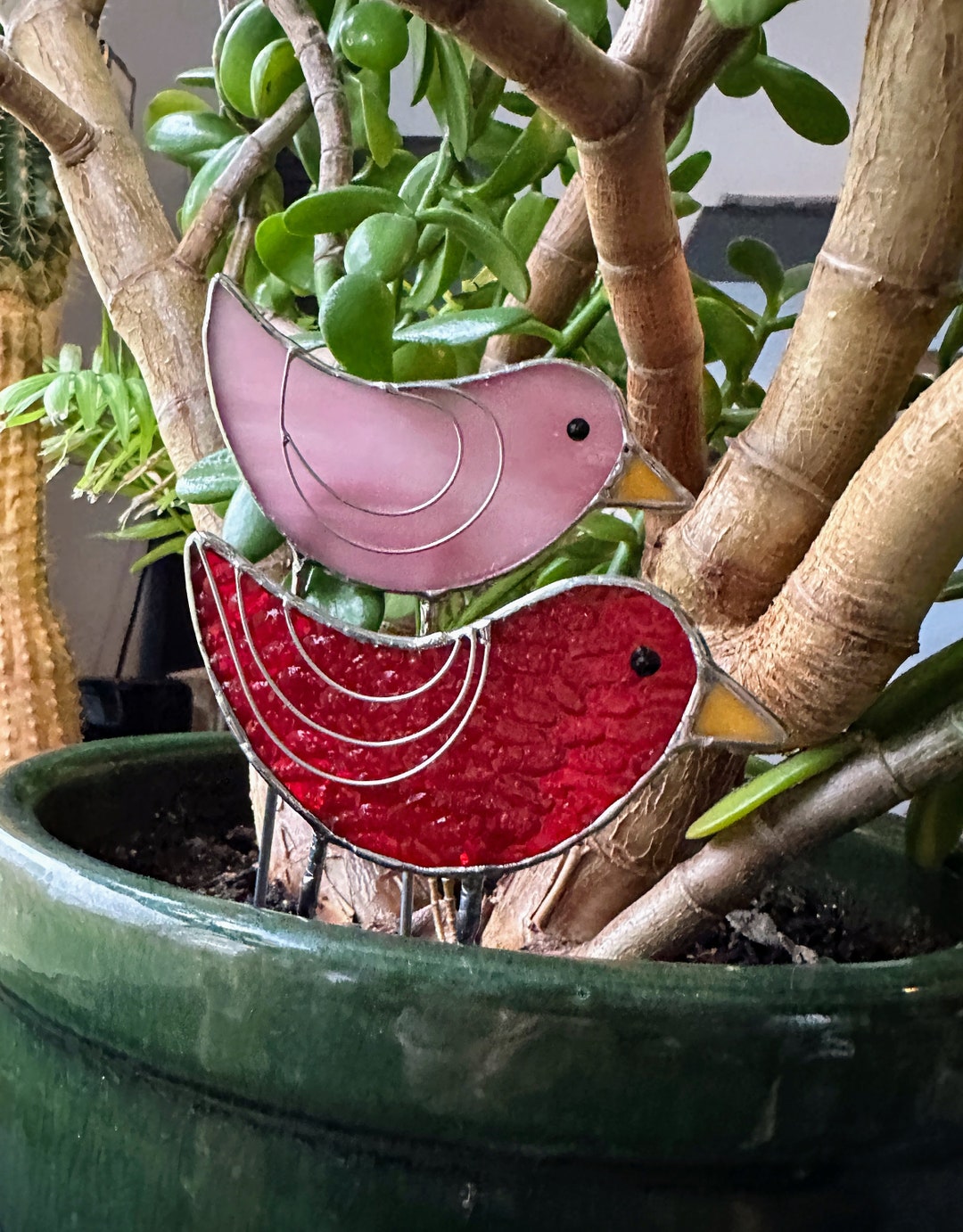 Stained Glass Bird Plant Stake Etsy