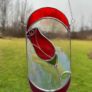 Stained  glass red rose suncatcher