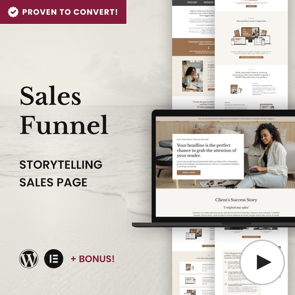 Sales Page Funnel Template for Coaches, Course Creators, and Digital Product Creators - Storytelling Sales Page (Wordpress & Elementor)