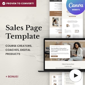 Sales Page Template, Canva Minimalist Website Template for Coach, Landing Page Course, Coaching Program