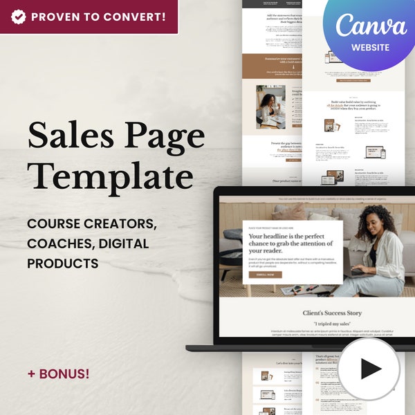 Sales Page Template, Canva Minimalist Website Template for Coach, Landing Page Course, Coaching Program