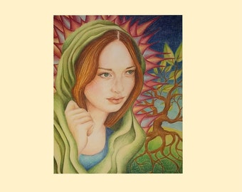 Original drawing with colored pencils, portrait of a woman, detailed illustration, direct purchase from the artist, unique gift idea