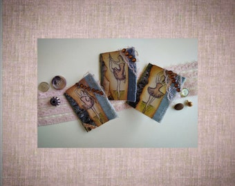 handgemachte Mini Grußkarten "Ballerina", Vintage Karten als Junk Journal Zubehör, kleines Original Kunstwerk, schöne Geschenkidee,