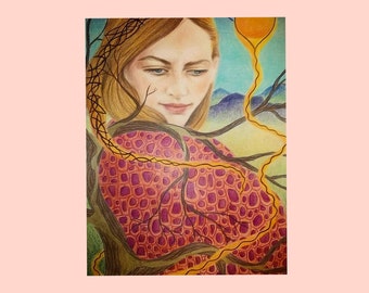 Original artwork, portrait of a woman, drawing with colored pencils, direct purchase from the artist