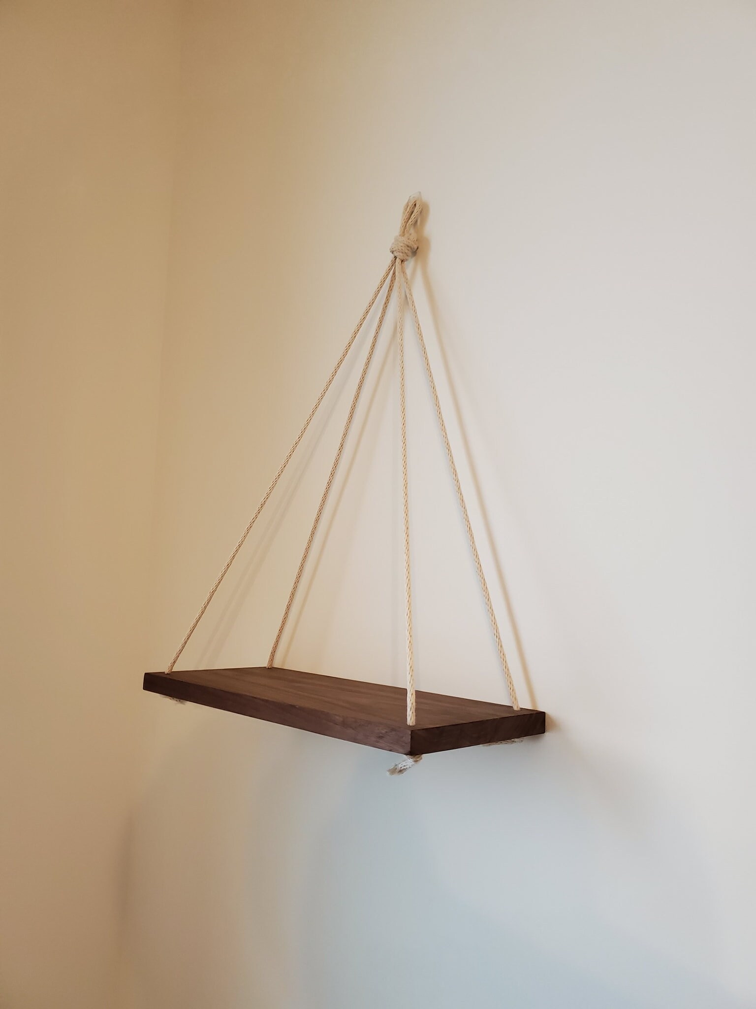 Walnut and Rope Hanging Shelf set of 2 Etsy