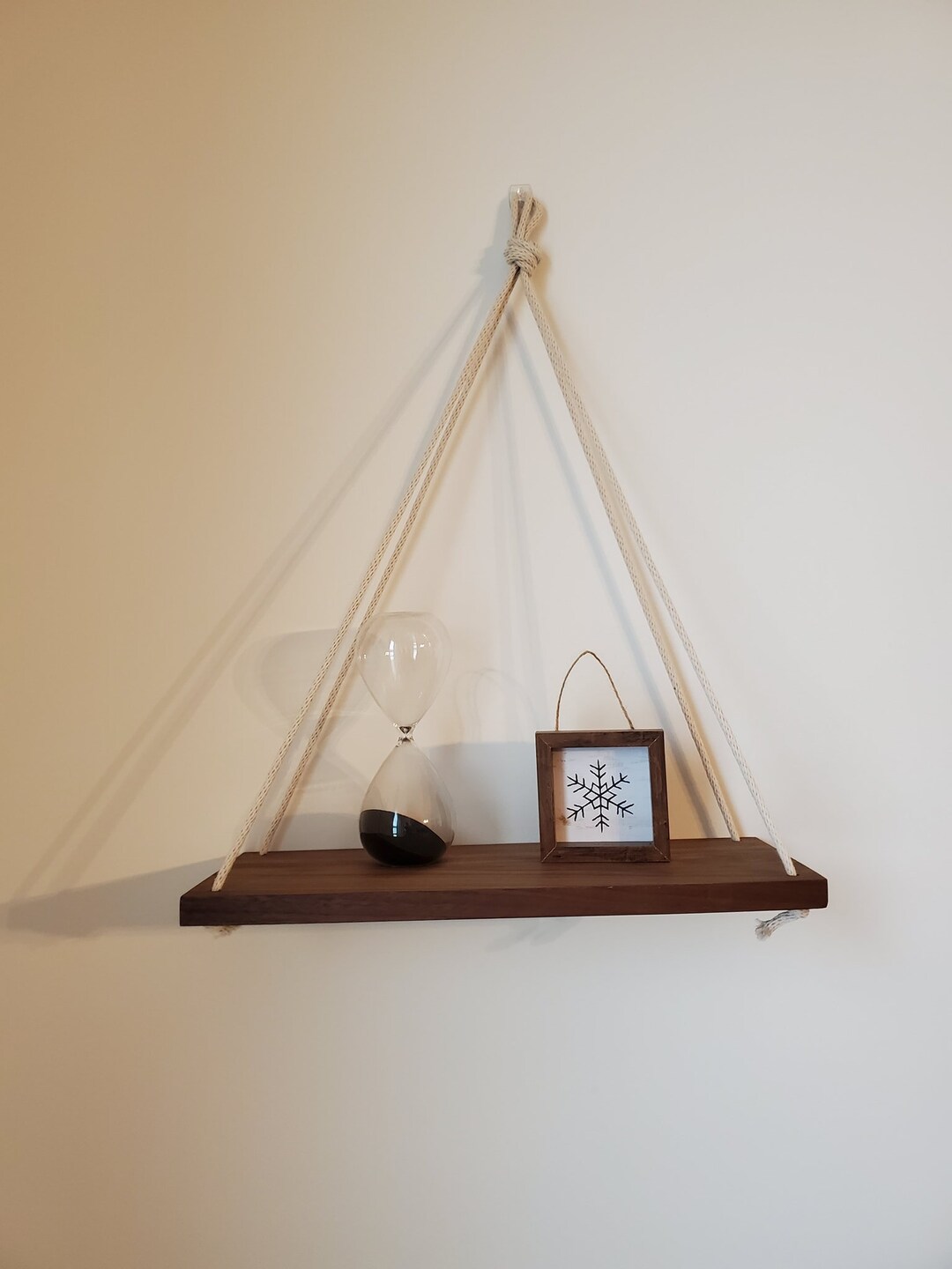 Walnut and Rope Hanging Shelf set of 2 Etsy