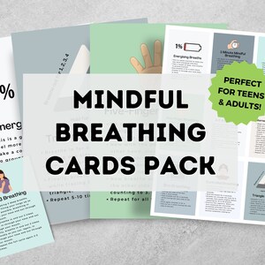 Mega paquete de tarjetas de respiración consciente para adolescentes y adultos / Ejercicios de respiración de atención plena para adolescentes / Tarjetas de respiración para el rincón calmante
