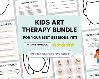 Kids Art Therapy Worksheets Bundle with Coping Skills Activities (PDF Digital Download)