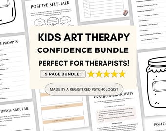 Kids Art Therapy Worksheets: Gratitude Jar & Confidence Bundle (PDF Digital Download)