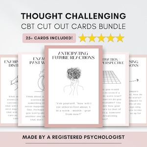 Kaarten met cognitieve vervormingen: uitdagend denken, bronnen voor therapeuten (digitale pdf-download)