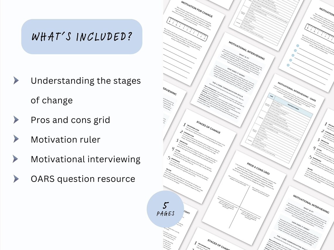 Stages of Change Worksheets With Motivational Interviewing & OARS ...