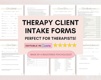 Therapy Client Intake Bundle with Consent Form and Assessment Screener (Canva Editable & PDF Fillable)