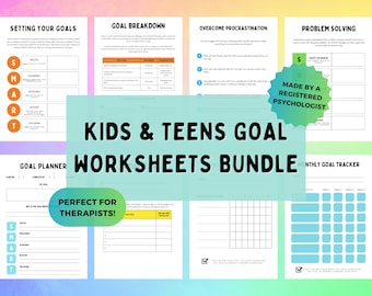 Goal Setting Worksheet Bundle for Teens, Procrastination Planner, Printable SMART Goals Template Workbook, Problem Solving for Kids