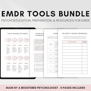 EMDR Worksheets Bundle for Therapist or Counselor, Trauma Therapy Exercises and Activities with Progressive Muscle Relaxation and Body Scan