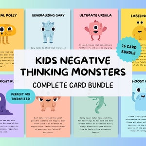 Automatic Negative Thought Cards, Worry Monster, Cognitive Distortions Kids, Coping Skills for Children, School Counseling Resources