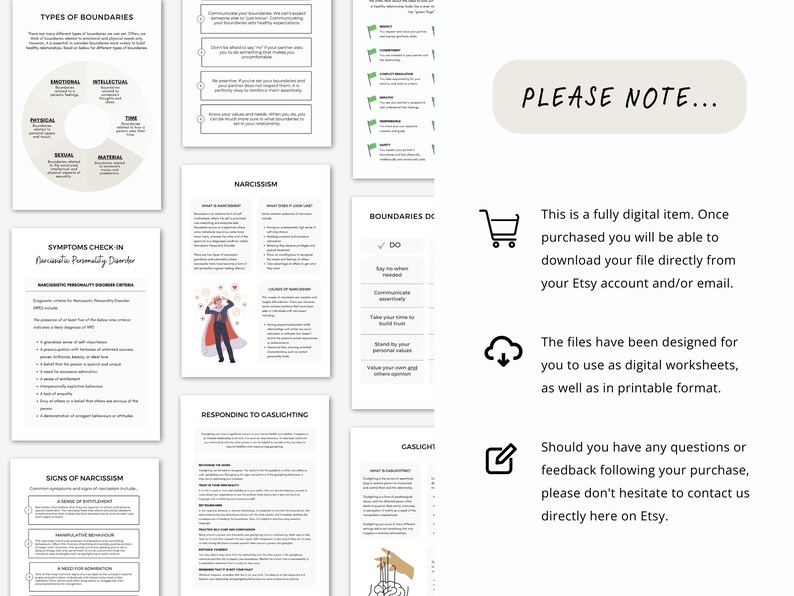 Narcissist Education Worksheets for Understanding Narcissism and Gaslighting in Relationships