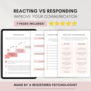 Reacting vs Responding Worksheets: Communication Skills, Emotional Regulation (Printable & Fillable)