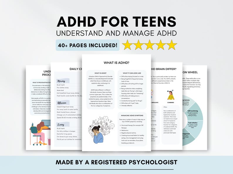 ADHD Worksheets for Teens: Coping Skills & Executive Functioning (PDF ...
