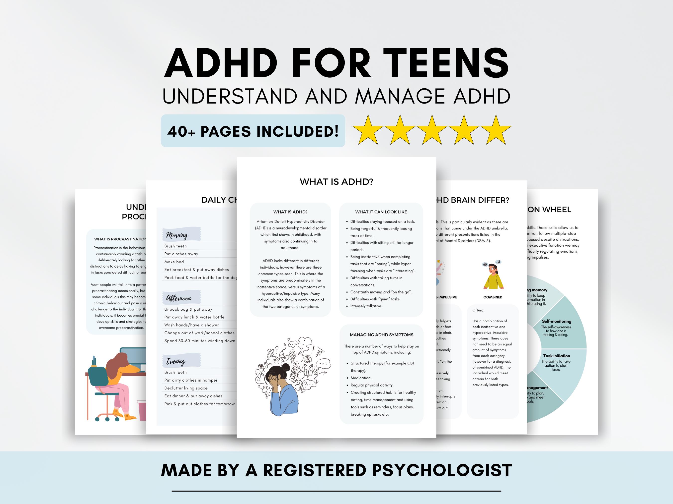 ADHD Worksheets for Teens: Coping Skills & Executive Functioning (PDF ...