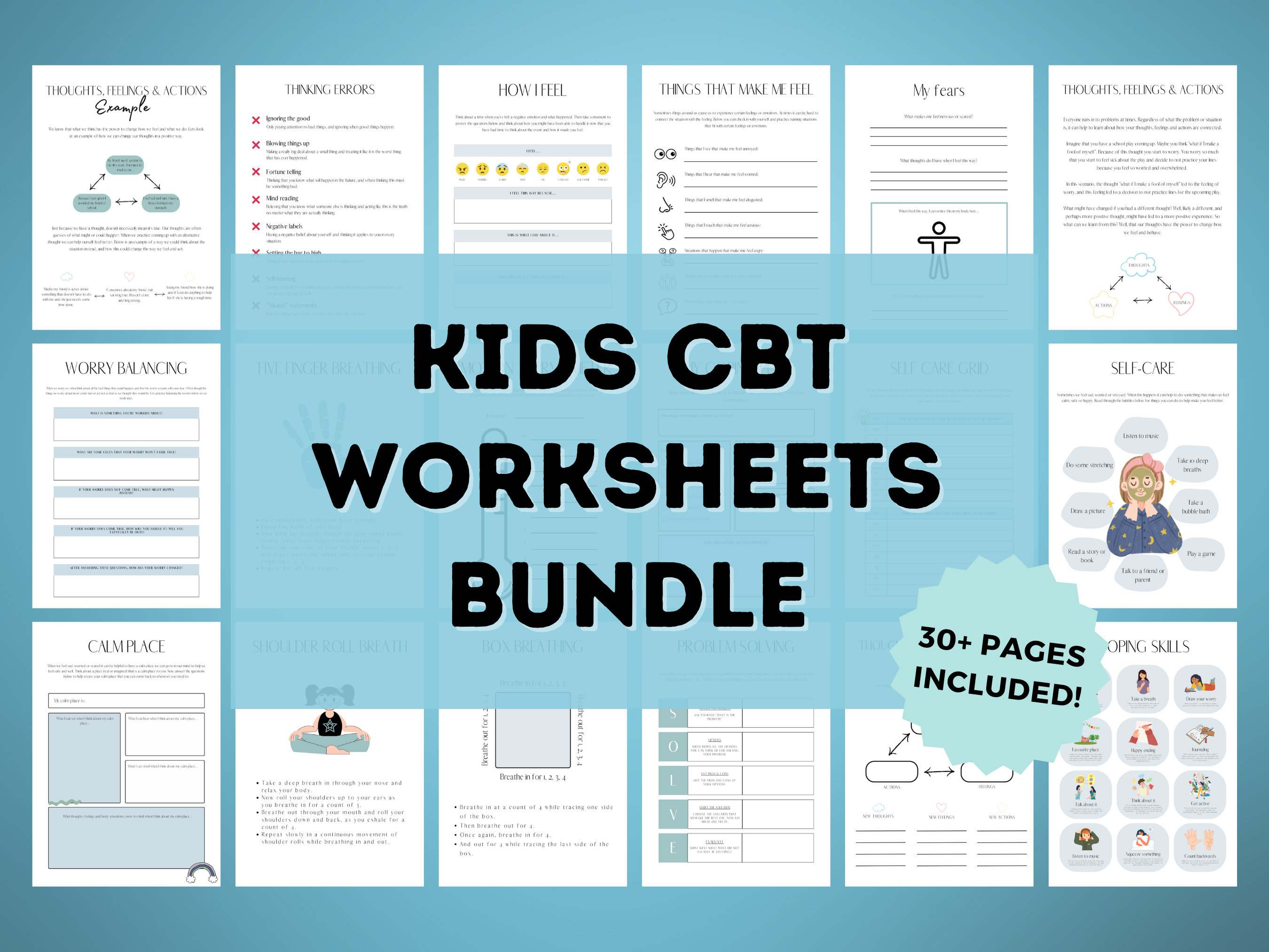 CBT Worksheets Children Bundle | CBT Therapy Anxiety Planner | ADHD ...