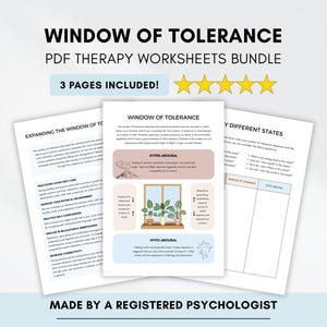 Window of Tolerance Therapy Handout for Emotional Regulation & Self-Care (PDF Digital Download)