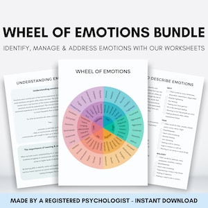 Wheel of Emotions Worksheet Bundle, Emotional Regulation & Understanding Emotions for Adults, Therapist Resource for Building Coping Skills