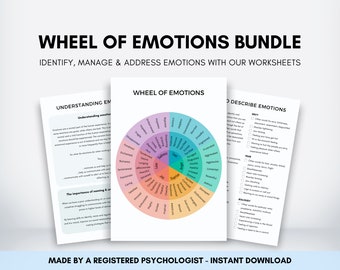 Lot de feuilles d'exercices sur la Roue des émotions, Régulation des émotions et compréhension des émotions pour les adultes, Ressource pour thérapeutes pour le renforcement des capacités d'adaptation
