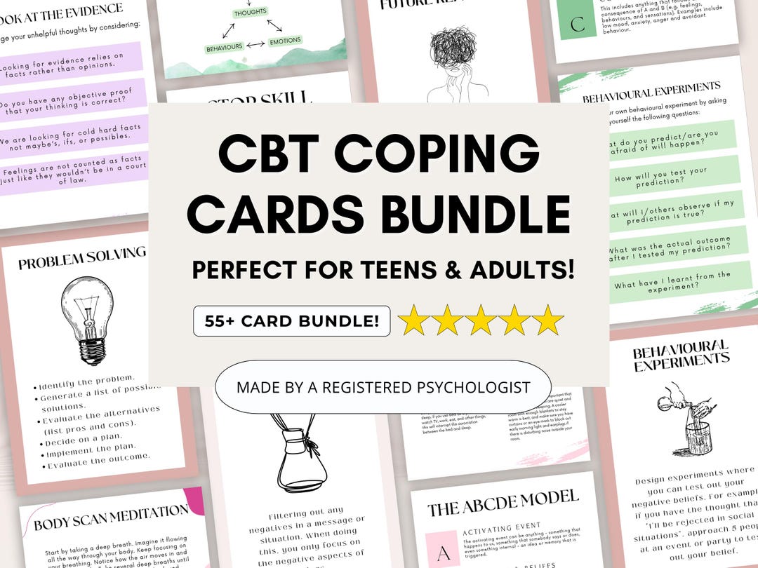 CBT Coping Skills Cards Bundle for Adults & Teens Emotional Regulation ...