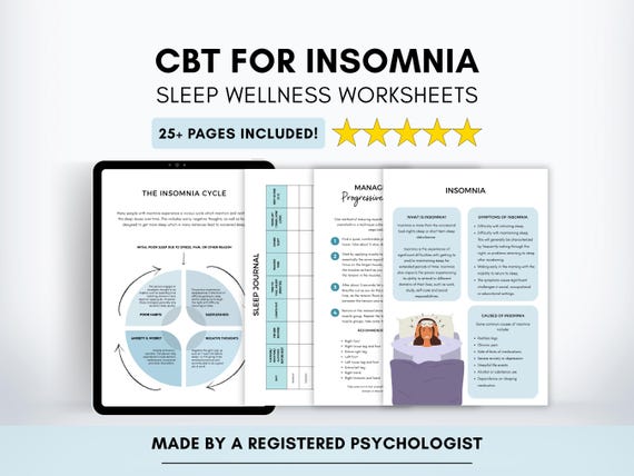 CBT for Insomnia Worksheets with Sleep Therapy Exercises (PDF Digital Download)
