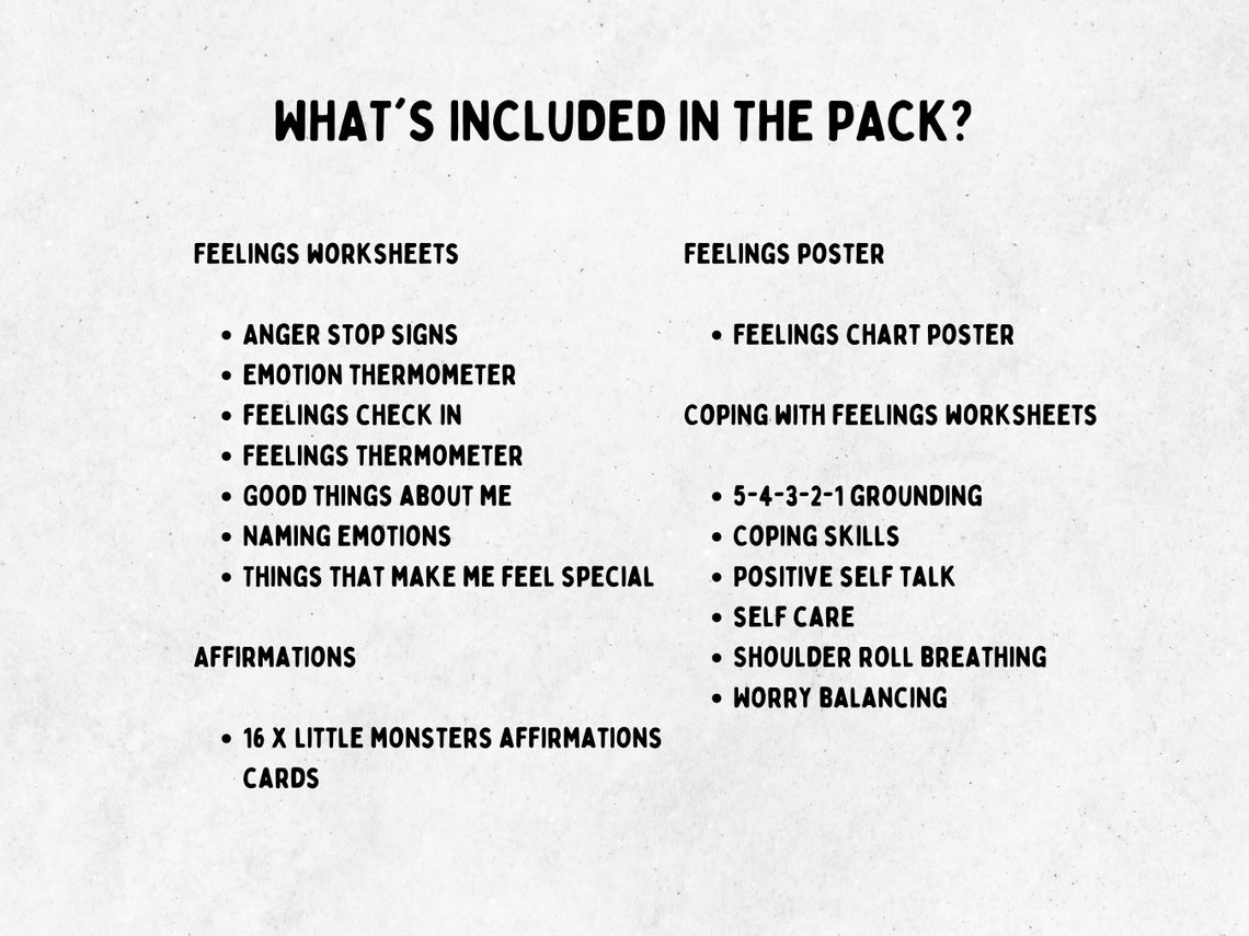 Feelings Worksheets For Kids Feelings Chart Poster Bundle Etsy