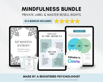 Mindfulness Worksheets Bundle: Therapie-Ressourcen, Canva-Vorlagen (MRR & PLR Digital Download)