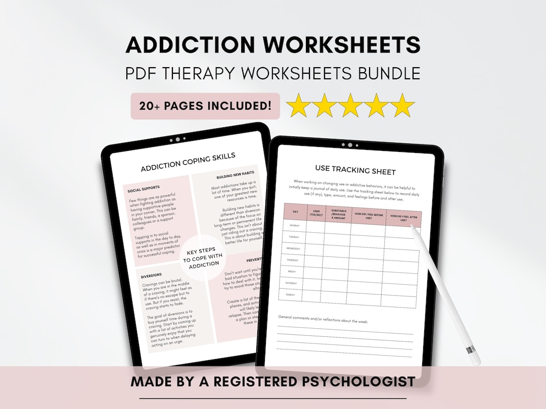 Addiction Recovery Worksheet Bundle: CBT Therapy, Relapse Prevention ...