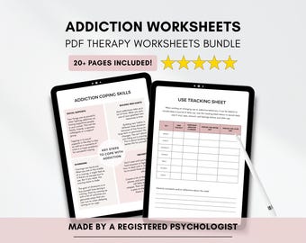 Addiction Recovery Worksheet Bundle: CBT Therapy, Relapse Prevention (PDF Digital Download)