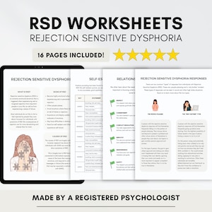 RSD Workbook: Rejection Sensitive Dysphoria, Self-Esteem Worksheets (PDF Digital Download)