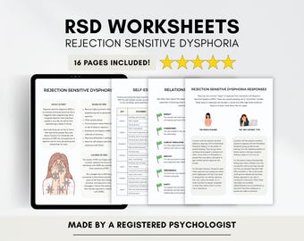 RSD Workbook: Rejection Sensitive Dysphoria, Self-Esteem Worksheets (PDF Digital Download)
