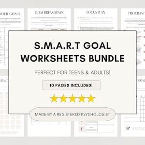 SMART Goal Worksheet Bundle: Goal Planner, Tracker (Printable, Fillable PDF)