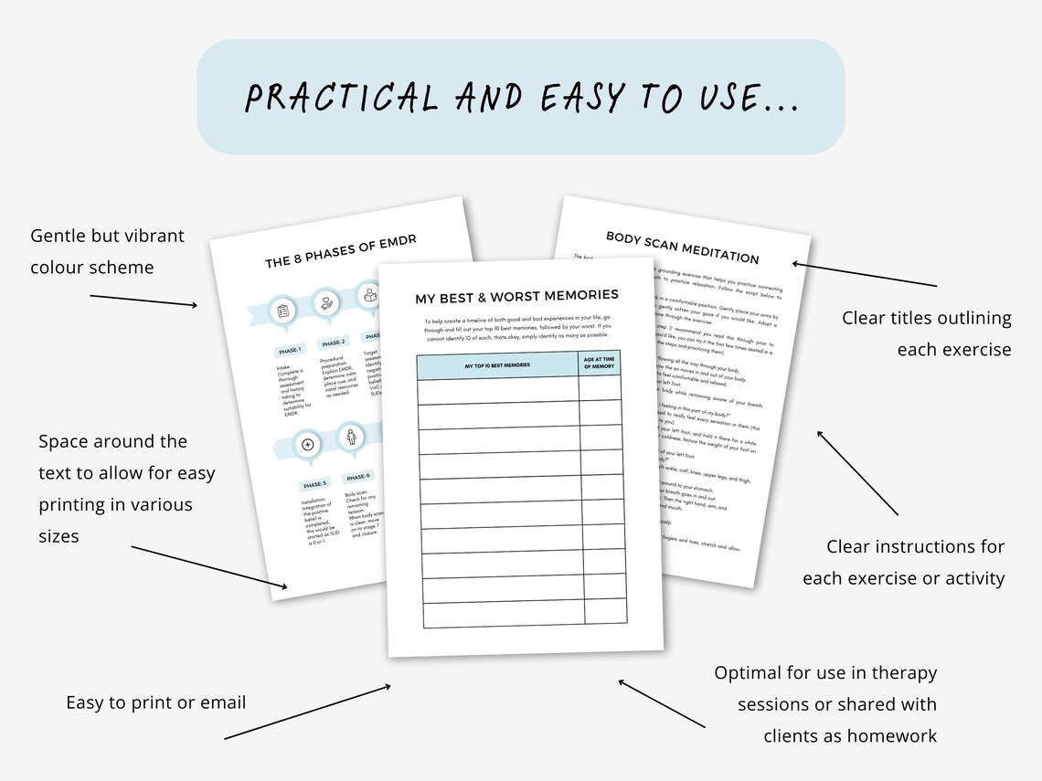 EMDR Worksheets: Trauma Therapy Resources for Adults & Teens (PDF ...