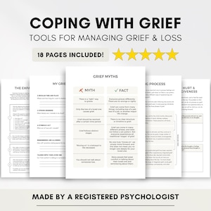 Grief and Loss Worksheets, Therapy Tools for Coping with Grief: Therapist Resource (Printable & Fillable)