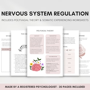Nervous System Regulation and Polyvagal Theory Worksheets for Managing Stress Response & Regulating Nervous System, Somatic Therapy Resource