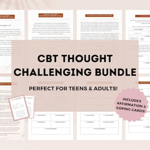 CBT Therapy Thought Monitoring & Challenging Bundle | CBT Worksheets and CBT Cards Pack | Cognitive Distortion Bundle