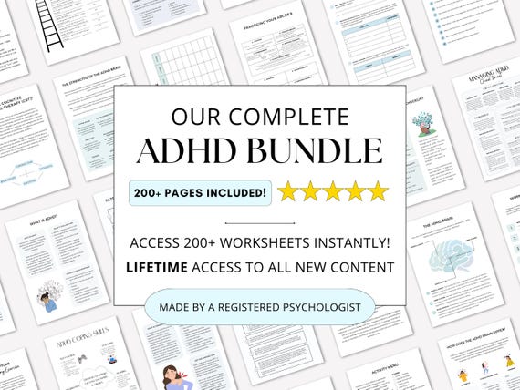 ADHD Worksheets Complete Bundle: Therapy Resources for Adults & Kids (PDF Digital Download)