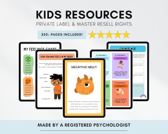 PLR Kids Therapy Worksheets Bundle: Canva Editable Mental Health Resources with Resell Rights