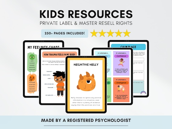 PLR Kids Therapy Worksheets Bundle: Canva Editable Mental Health Resources