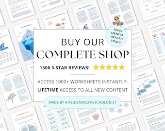 Psychische Gesundheit Arbeitsblätter Komplettes Shop-Bundle: 1000+ Therapeuten Ressourcen (PDF Digitaler Download)